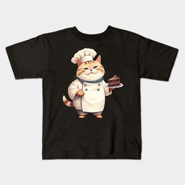 Whimsical Chef Cat with Tempting Cake Kids T-Shirt by GAGO5